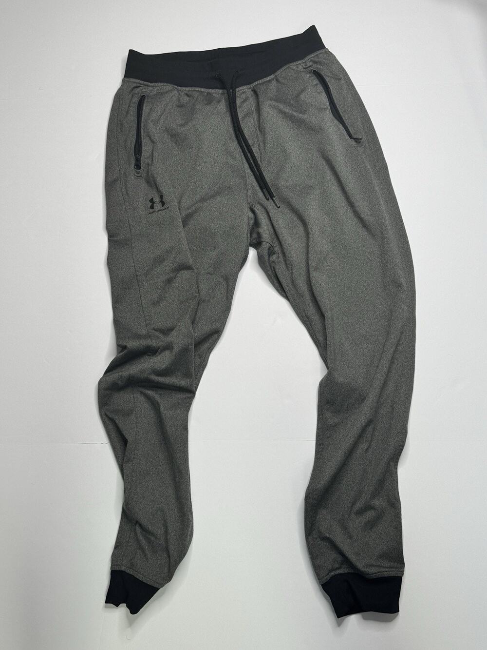 Under Armour Mens Medium Loose Jogger Pants Gray Athletic Zip Pocket Sweatpants